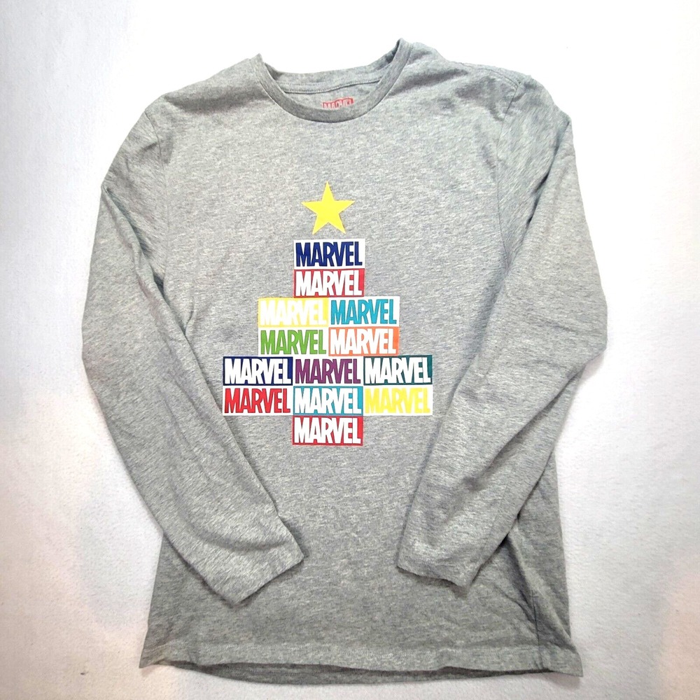Marvel Amazon Essentials Men's T-Shirt Small Gray Graphic Print Crew Long Sleeve